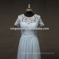 ED Bridal Real Sample Short Sleeves A-line Sky Blue Lace Bridesmaid Dress Chiffon Long